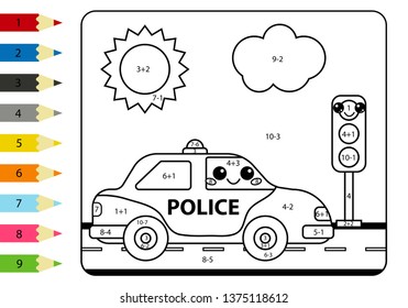 Mathematical coloring page kids kawaii police stock vector royalty free