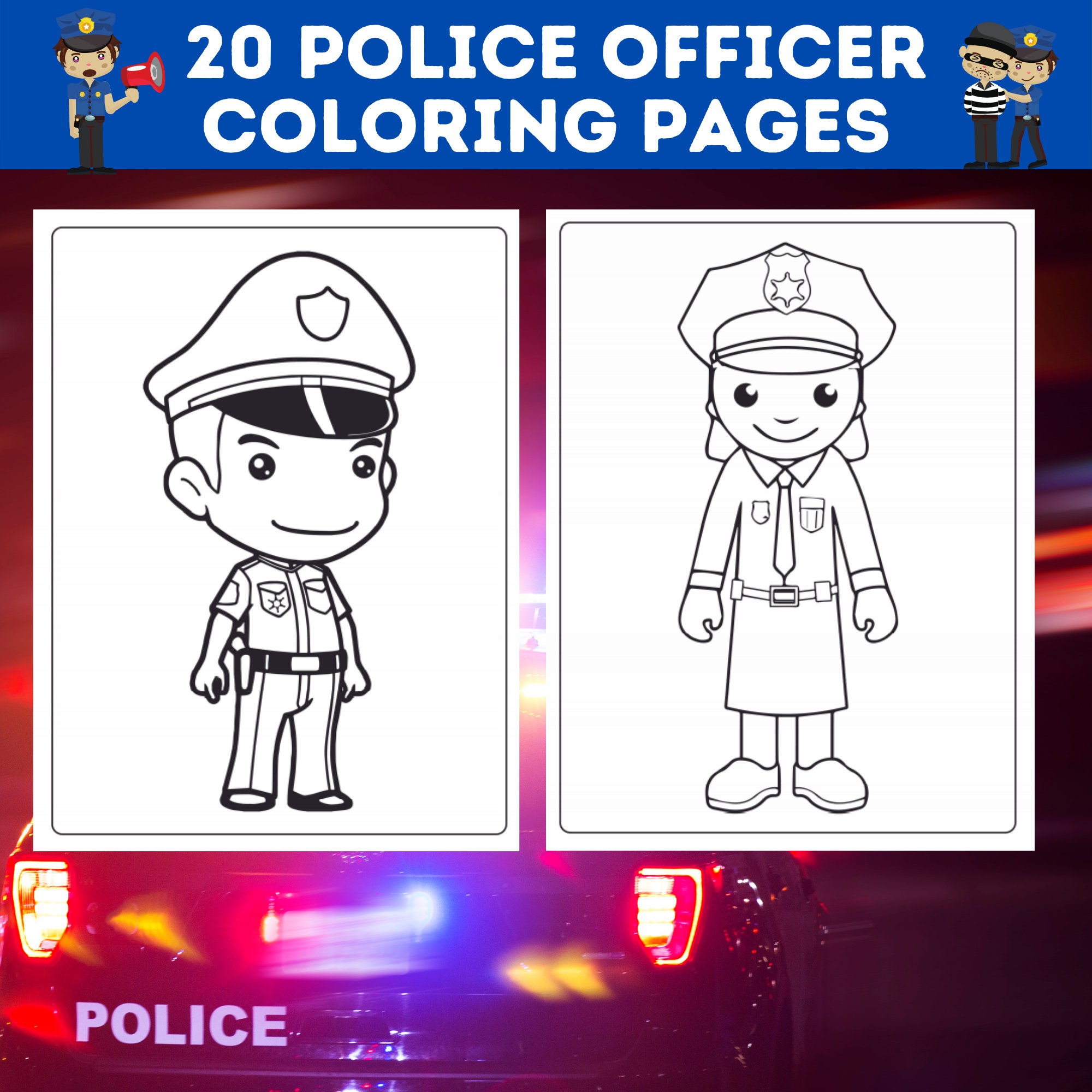 Police officer coloring pages bundle policeman policewoman printable policeman coloring book police officer picture instant download