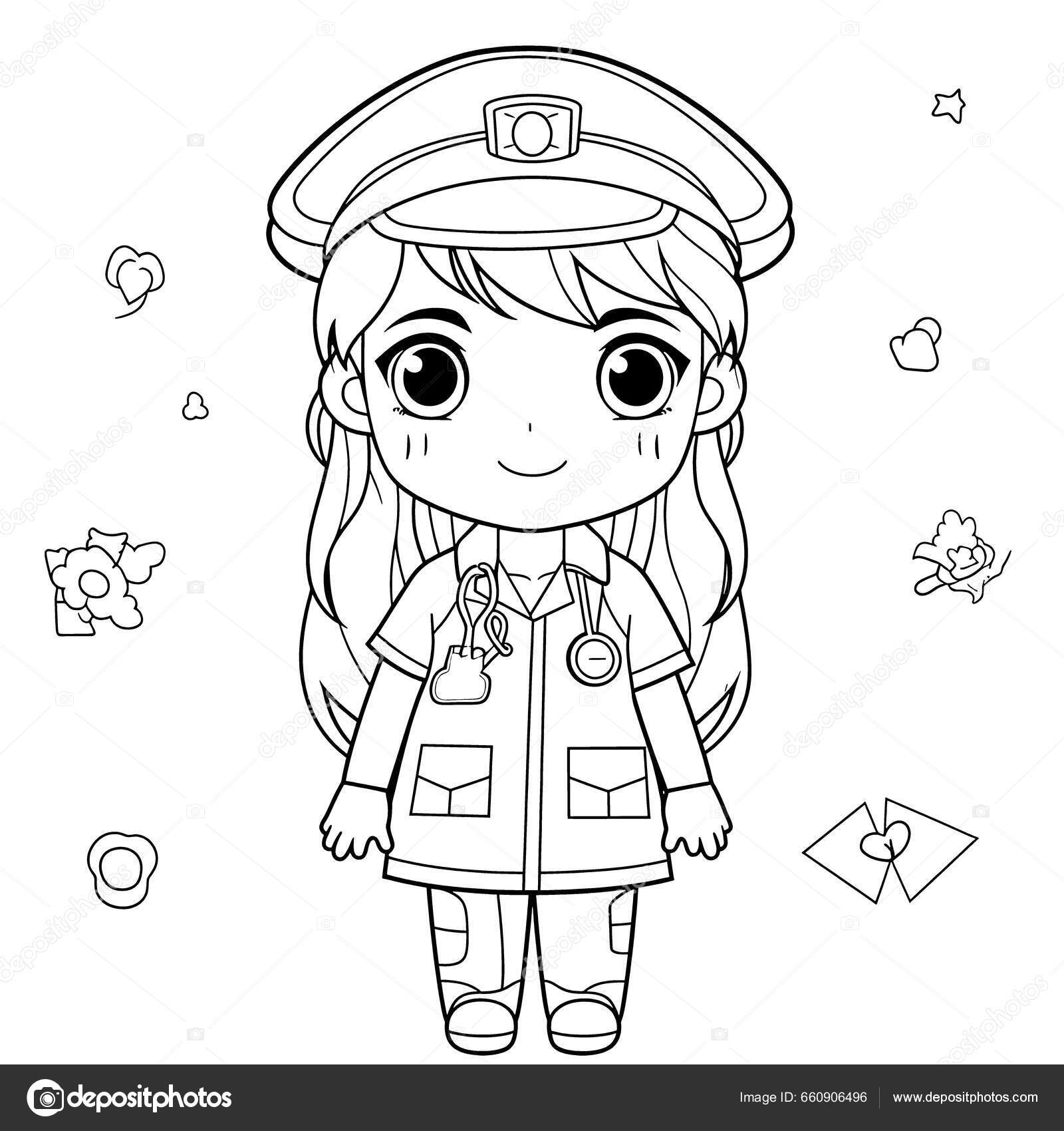 Police officer black white coloring pages kids simple lines cartoon stock photo by george