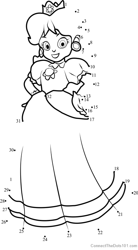 Princess daisy from super mario dot to dot printable worksheet