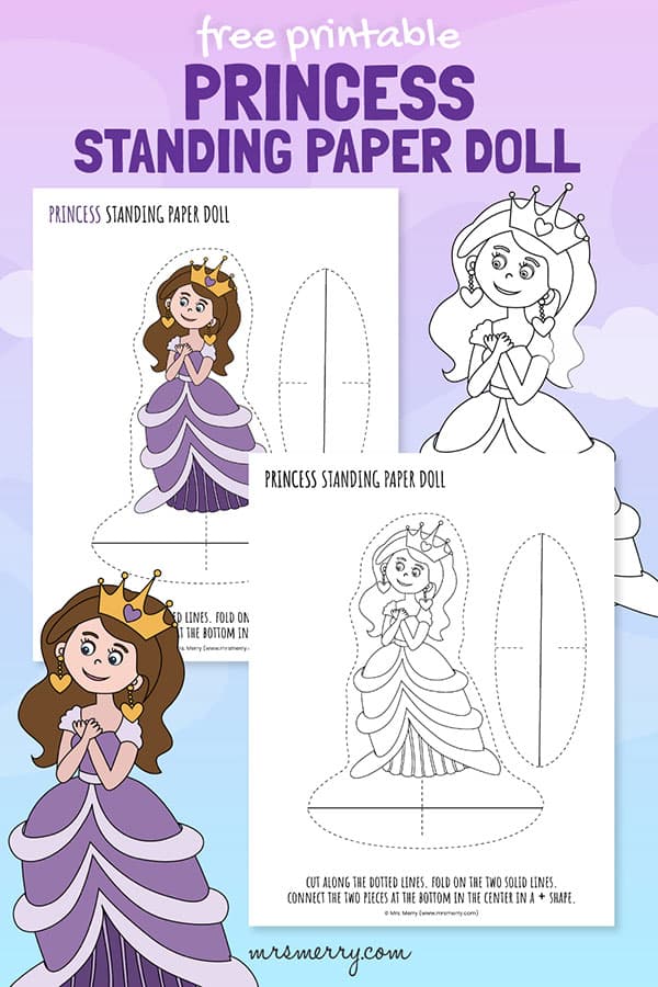 Standing princess paper doll printable mrs merry
