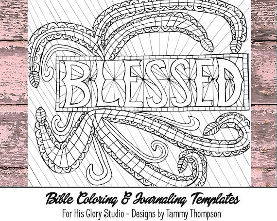 Blessed bible journaling adult coloring bible verse full page printable instant download coloring page handdrawn