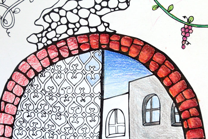 Arched city coloring page for adults moms and crafters