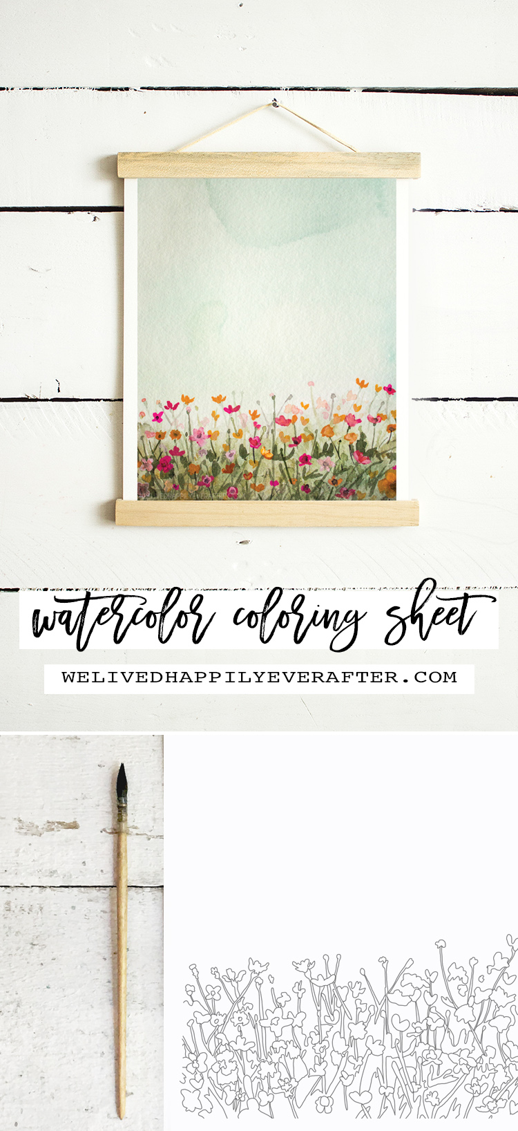 Watercolor poppy sky adult coloring sheet free printable we lived happily ever after