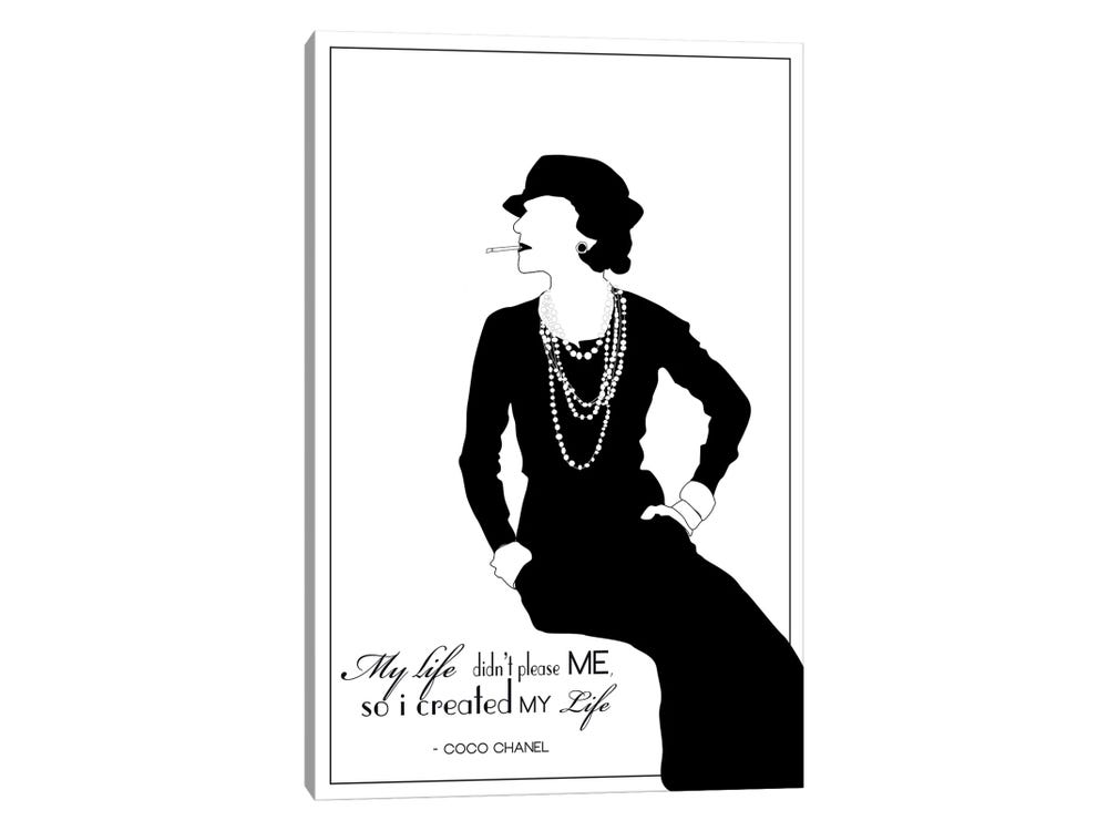 Coco chanel in white canvas wall art by gnodpop