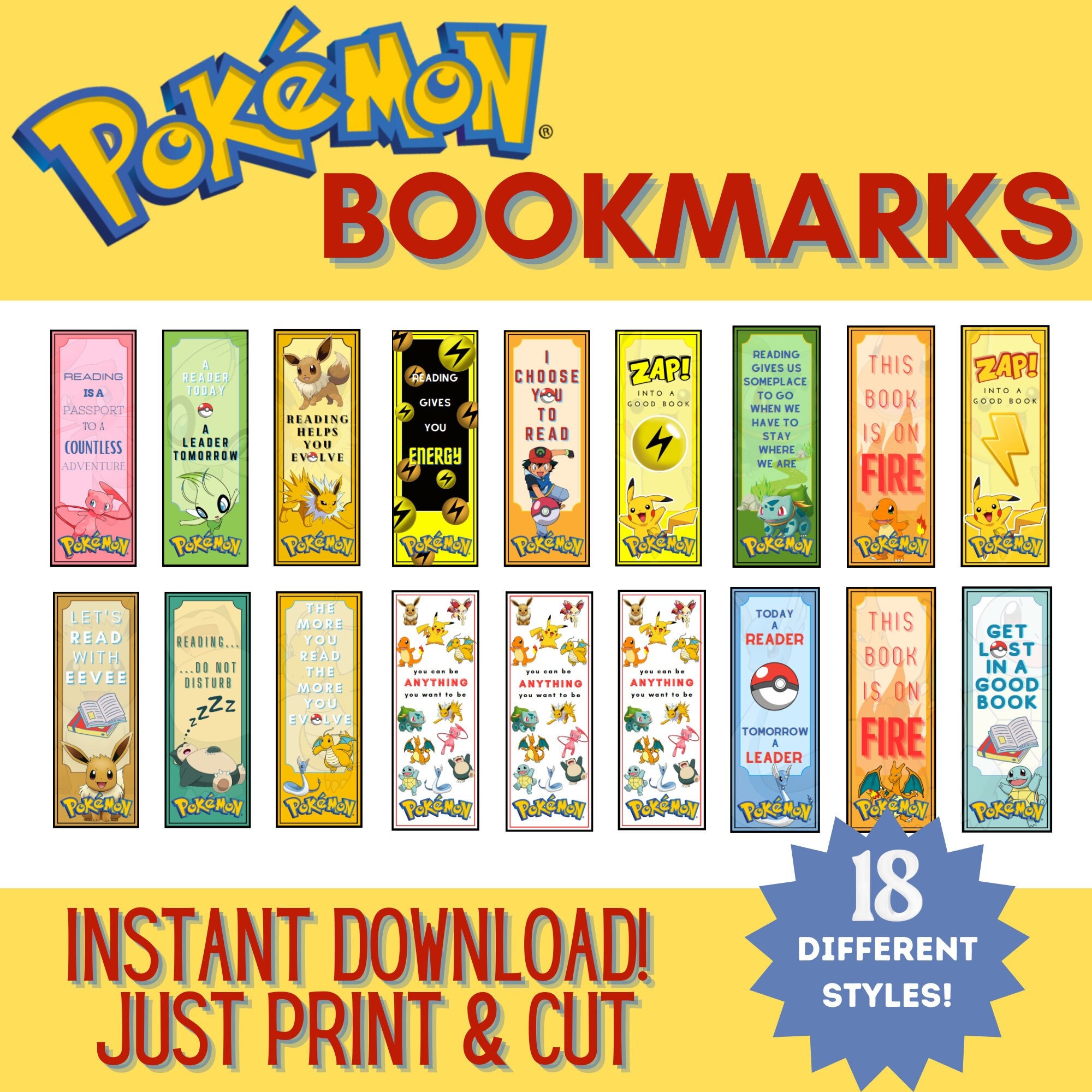 Printable pokemon bookmarks kids bookmarks styles pdf format