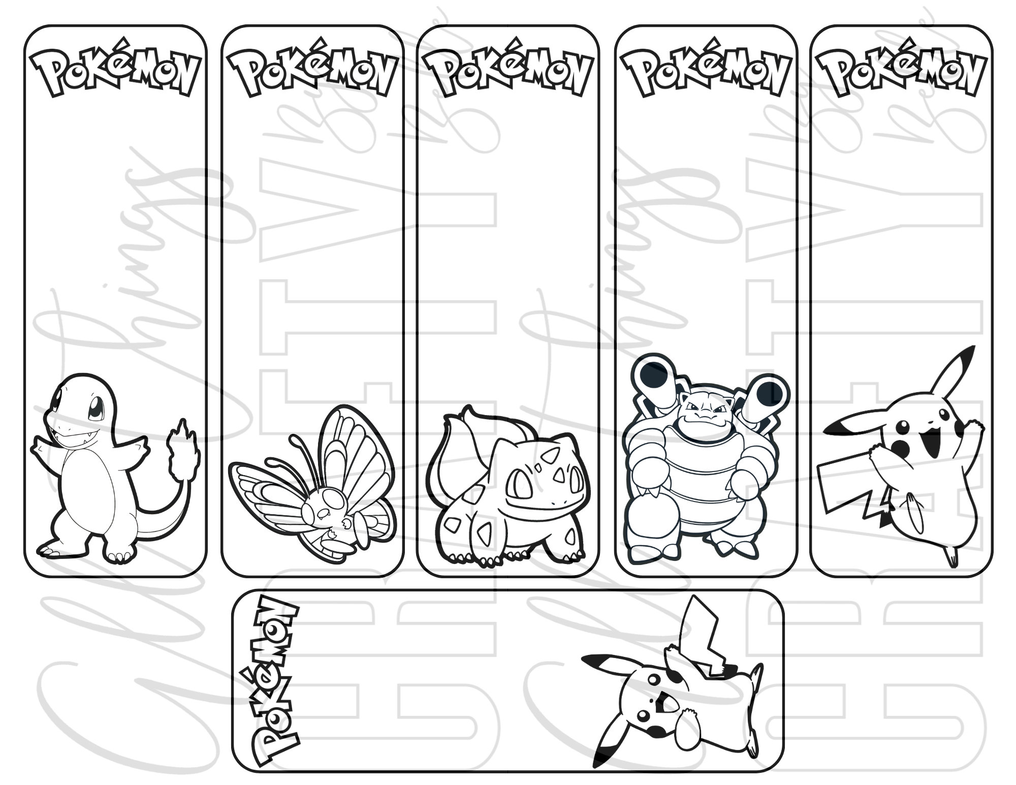 Pokemon printable coloring bookmarks pdf files individual bookmarks