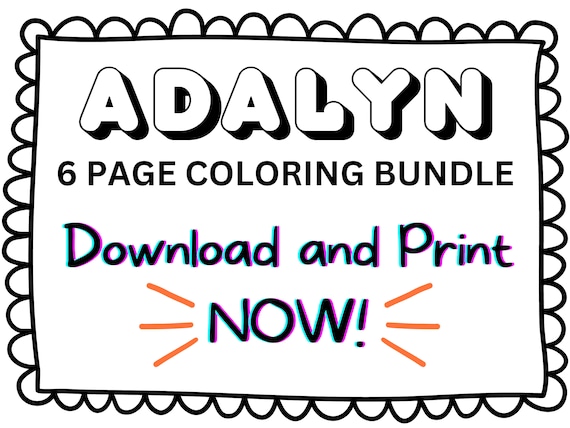Adalyn coloring page printable name coloring page custom coloring personalized gift colouring page kids name sheet