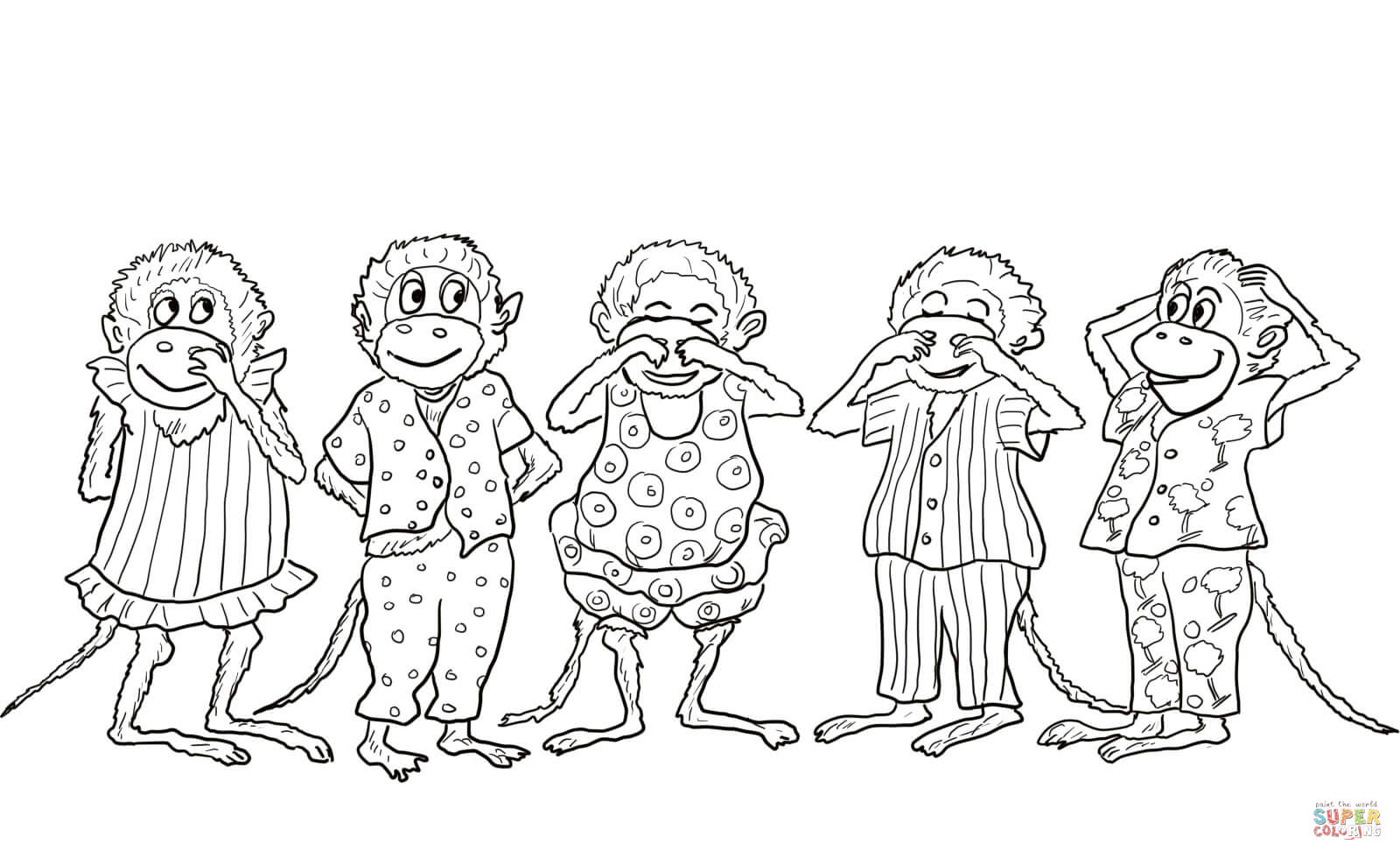 Five little monkeys jumping on the bed coloring page free printable coloring pages