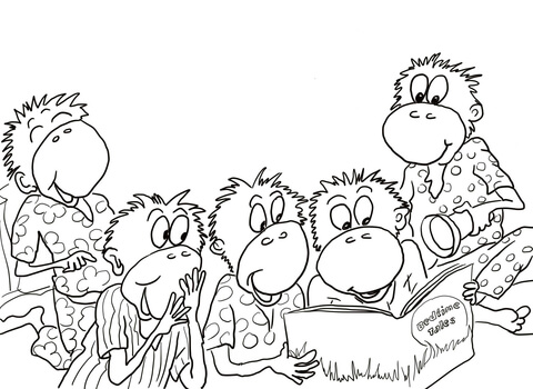 Five little monkeys reading in the bed coloring page free printable coloring pages