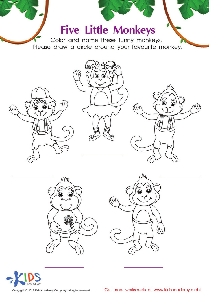 The five little monkeys coloring worksheet printable coloring page for kids
