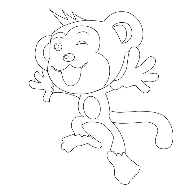 Premium vector cute little monkey coloring page for kids animal outline coloring book cartoon vector illustration