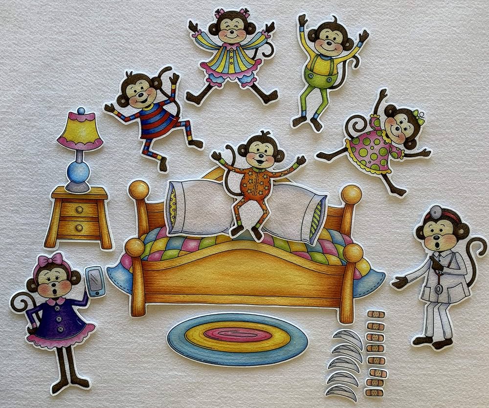 Five little monkeys jumping on the bed felts flannel board story pieces precut plus coloringactivity pages lesson suggestions buy online at best price in u