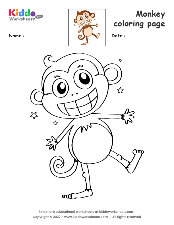 Free printable monkey coloring page worksheet