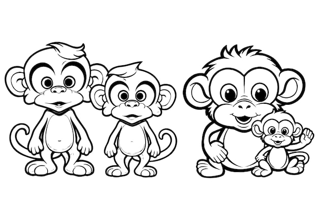 Free vector monkeys hand sketch coloring page
