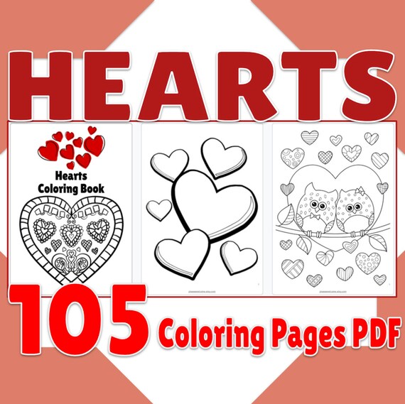 Printable heart coloring book page pdf heart coloring pages birthday activity party favor heart digital coloring sheets for kids