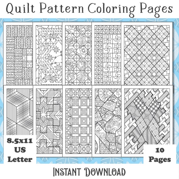 Quilt pattern printable coloring pages adult coloring activity instant digital download pattern pages