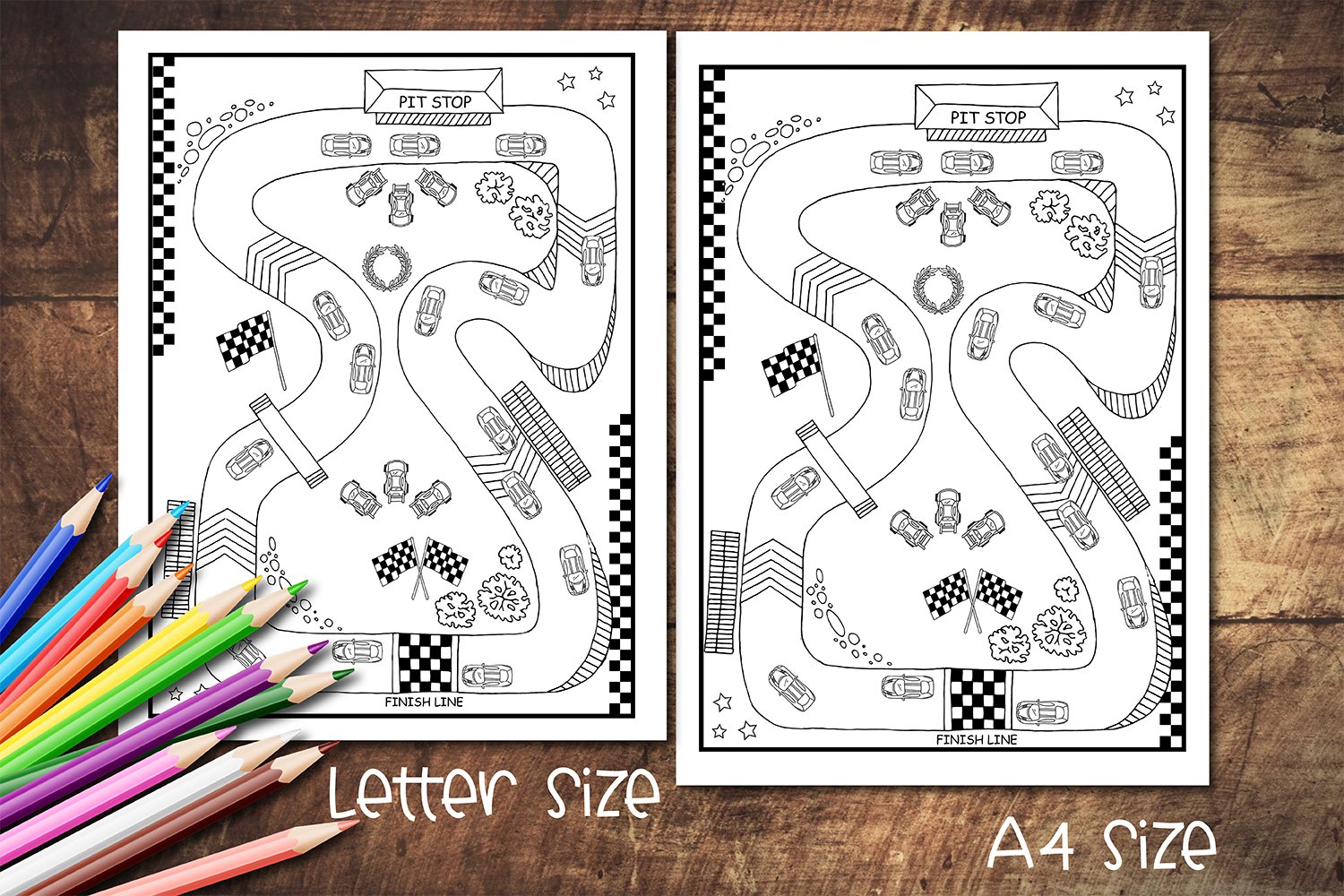 Racing cars racetrack motorsport printable colouring pages
