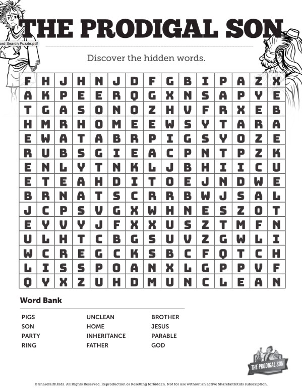 The prodigal son bible word search puzzles clover media