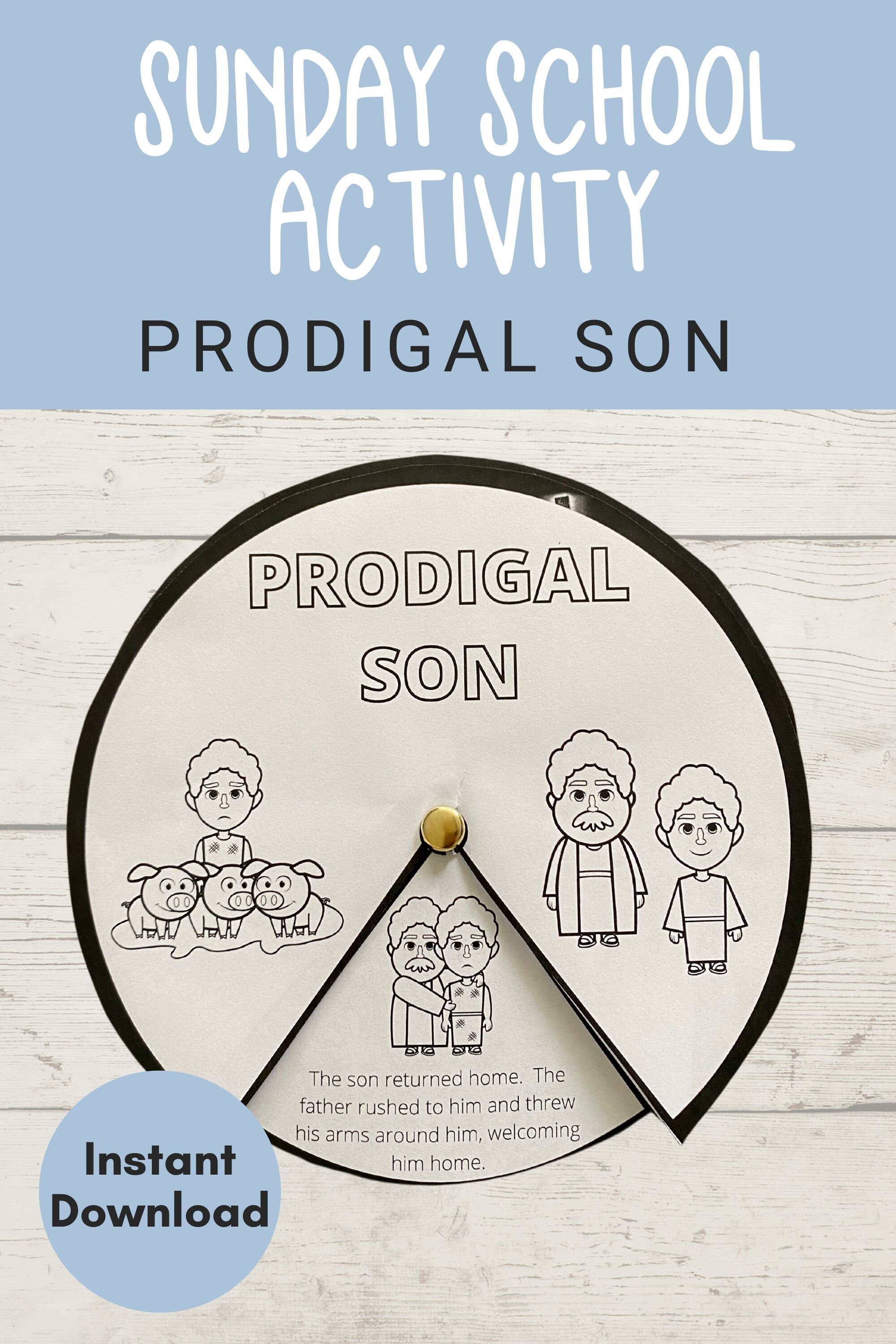 Prodigal son bible story sunday school craft parable of prodigal son bible spinner craft coloring page instant download a size