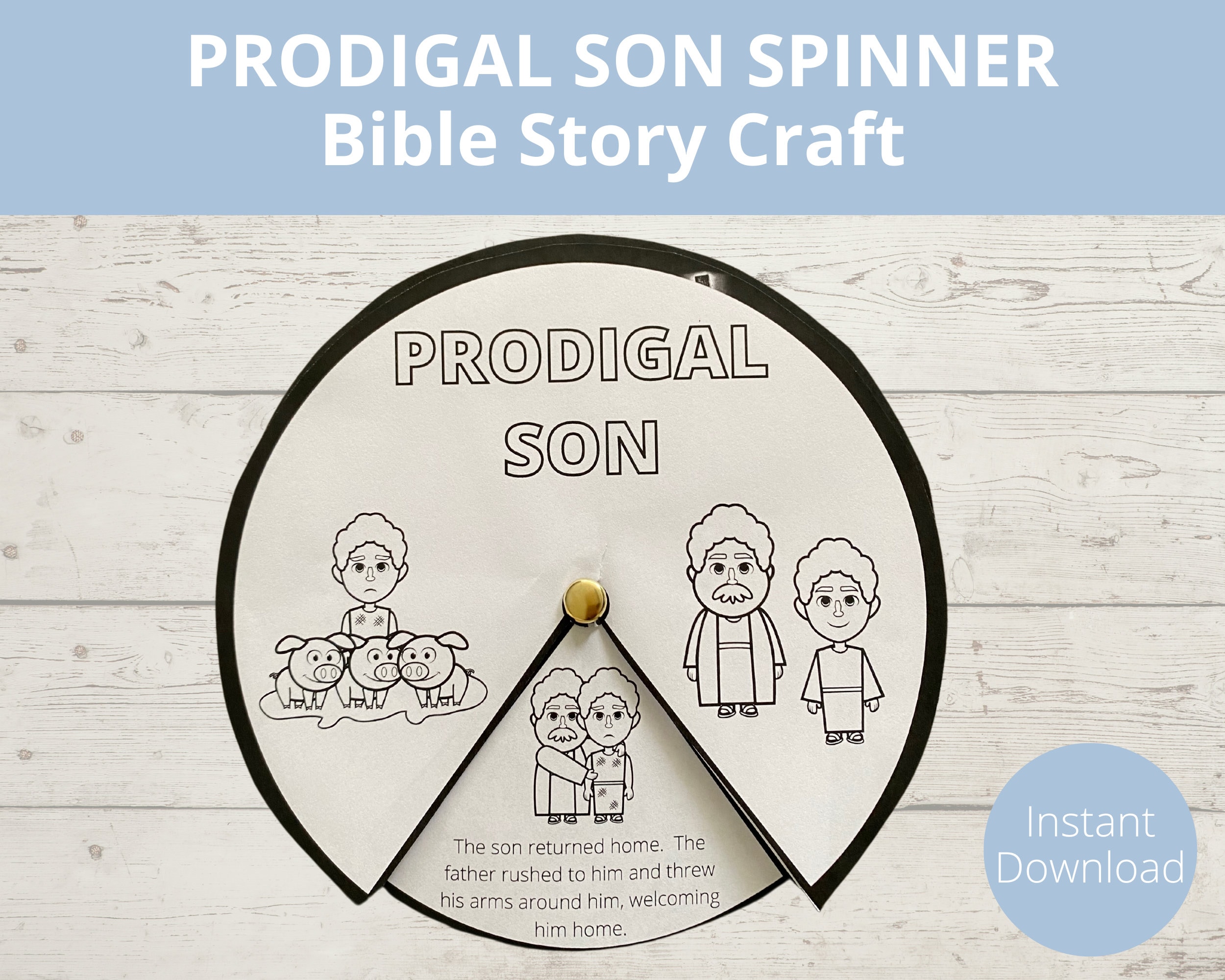 Prodigal son bible story sunday school craft parable of prodigal son bible spinner craft coloring page instant download a size