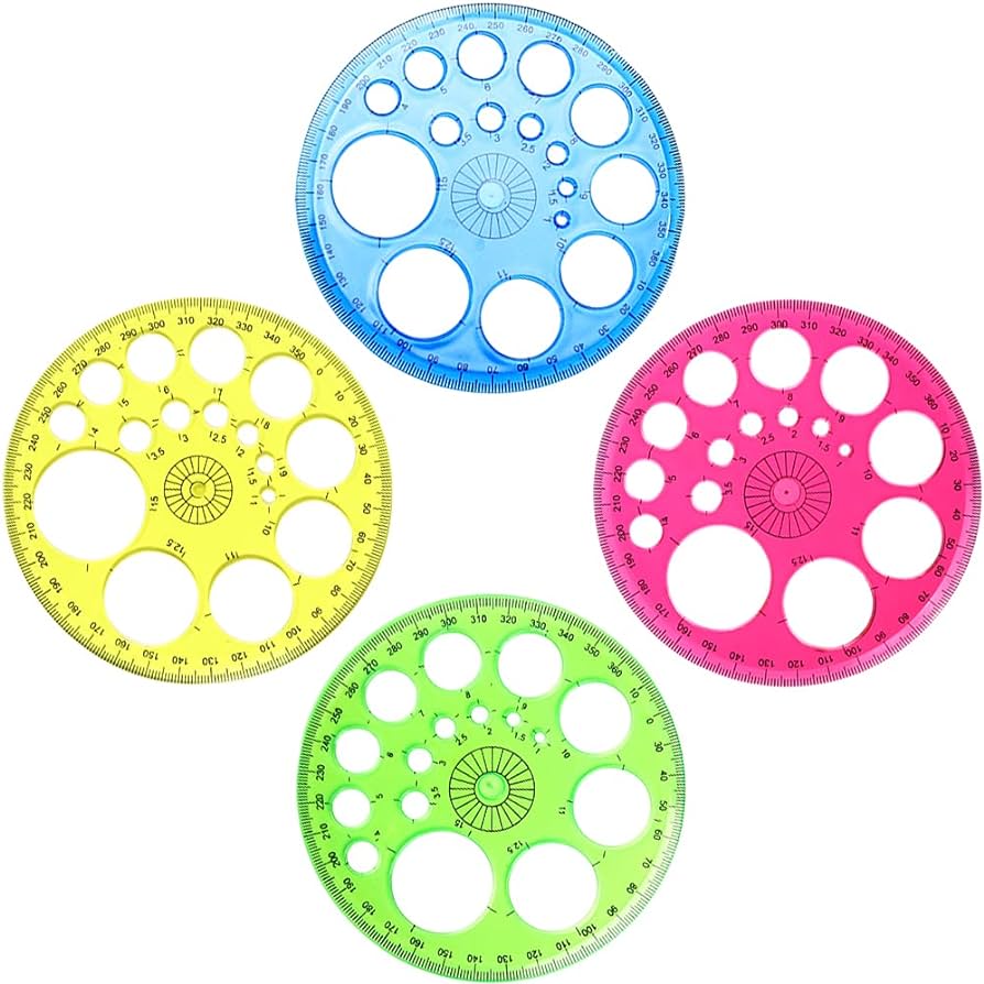 Jkjf degree circular protractor plastic round ruler template with circles for school office home