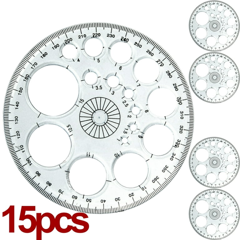 Pack degree round ruler circle office school drafting template protractor