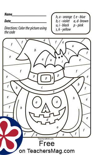 Free halloween pumpkin color by numberletter for preschool