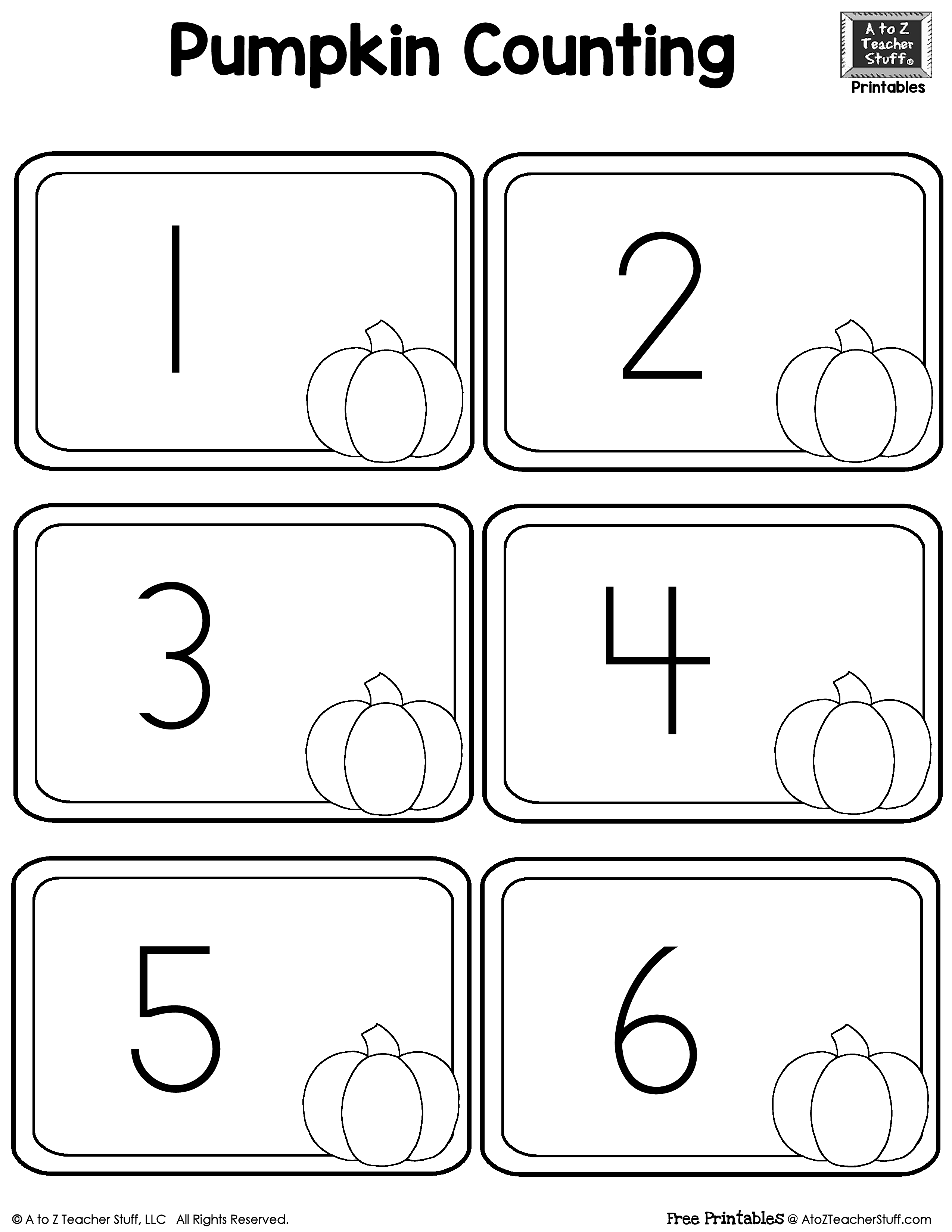 Printable pumpkin number cards a to z teacher stuff printable pages and worksheets