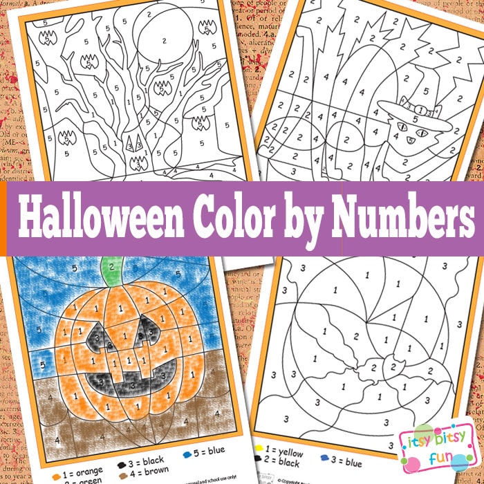 Halloween color by numbers worksheets