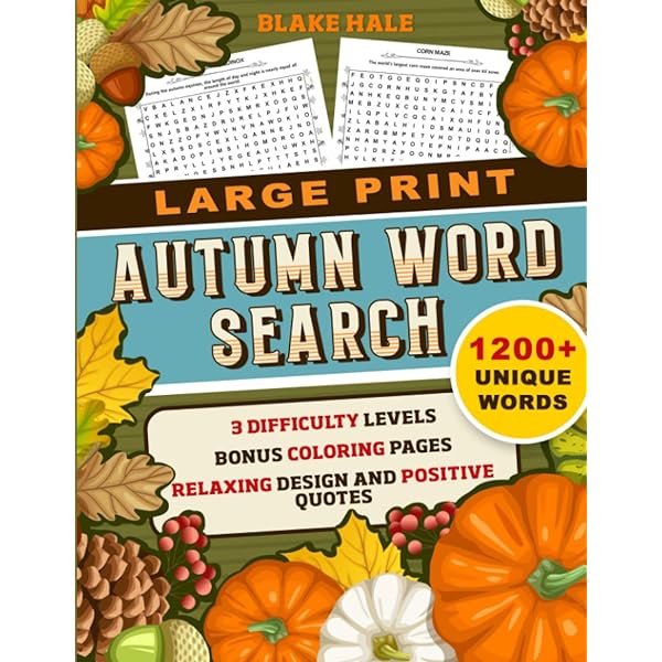 Autumn word search large print books for seniors adults and teens unique and challenging words to search and find fall halloween and thanksgiving themed puzzles coloring pages inside hale