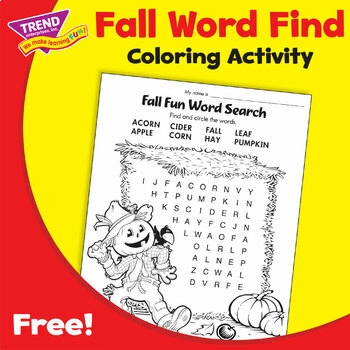 Fall pumpkin scarecrow word find word search coloring page free printable