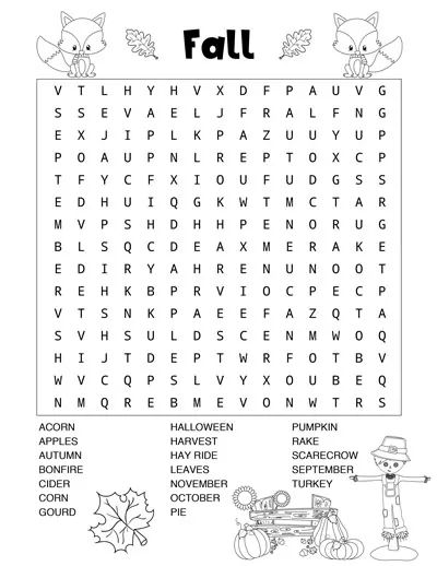 Fall word search coloring page
