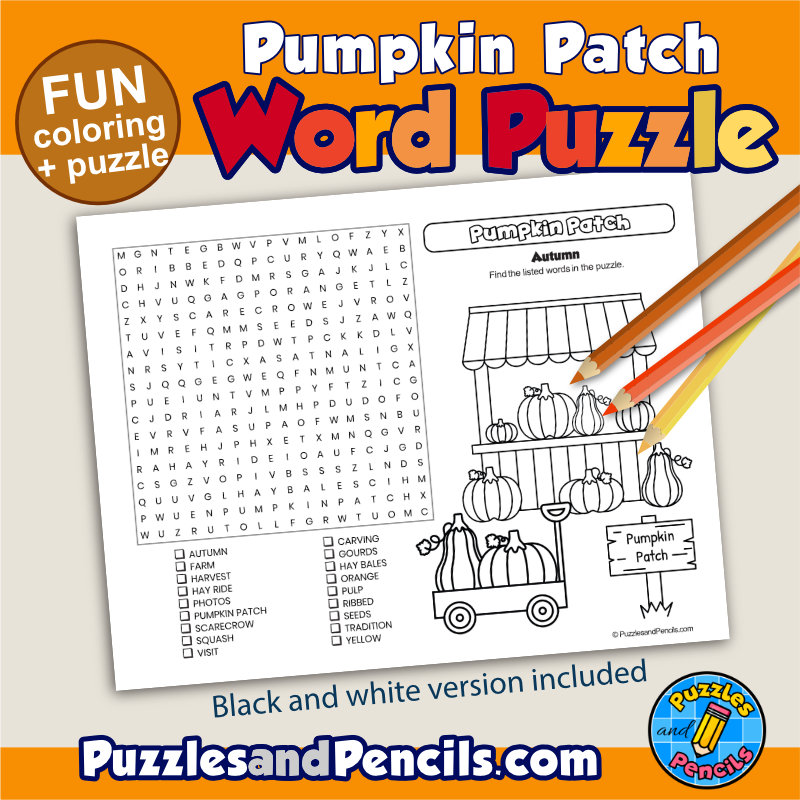 Pumpkin patch word search puzzle activity and coloring autumn wordsearch made by teachers