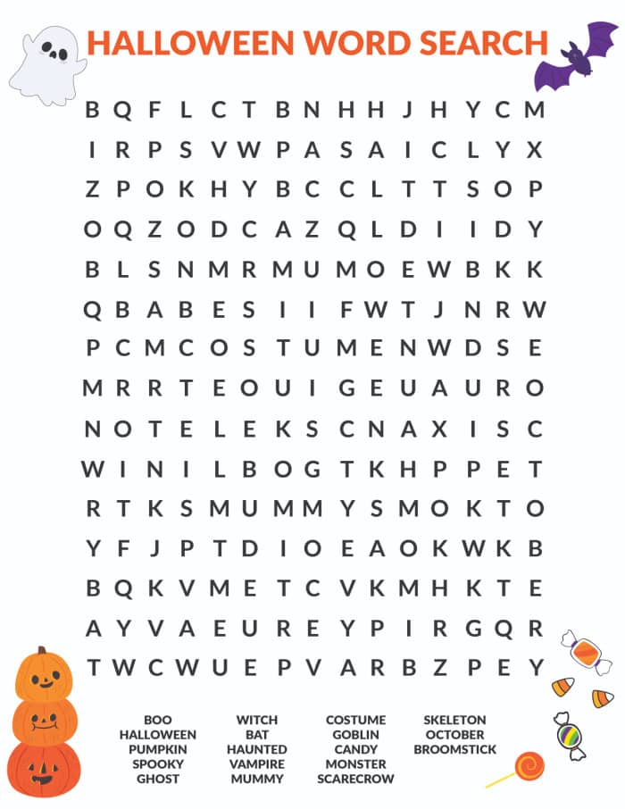 Free halloween word search printable
