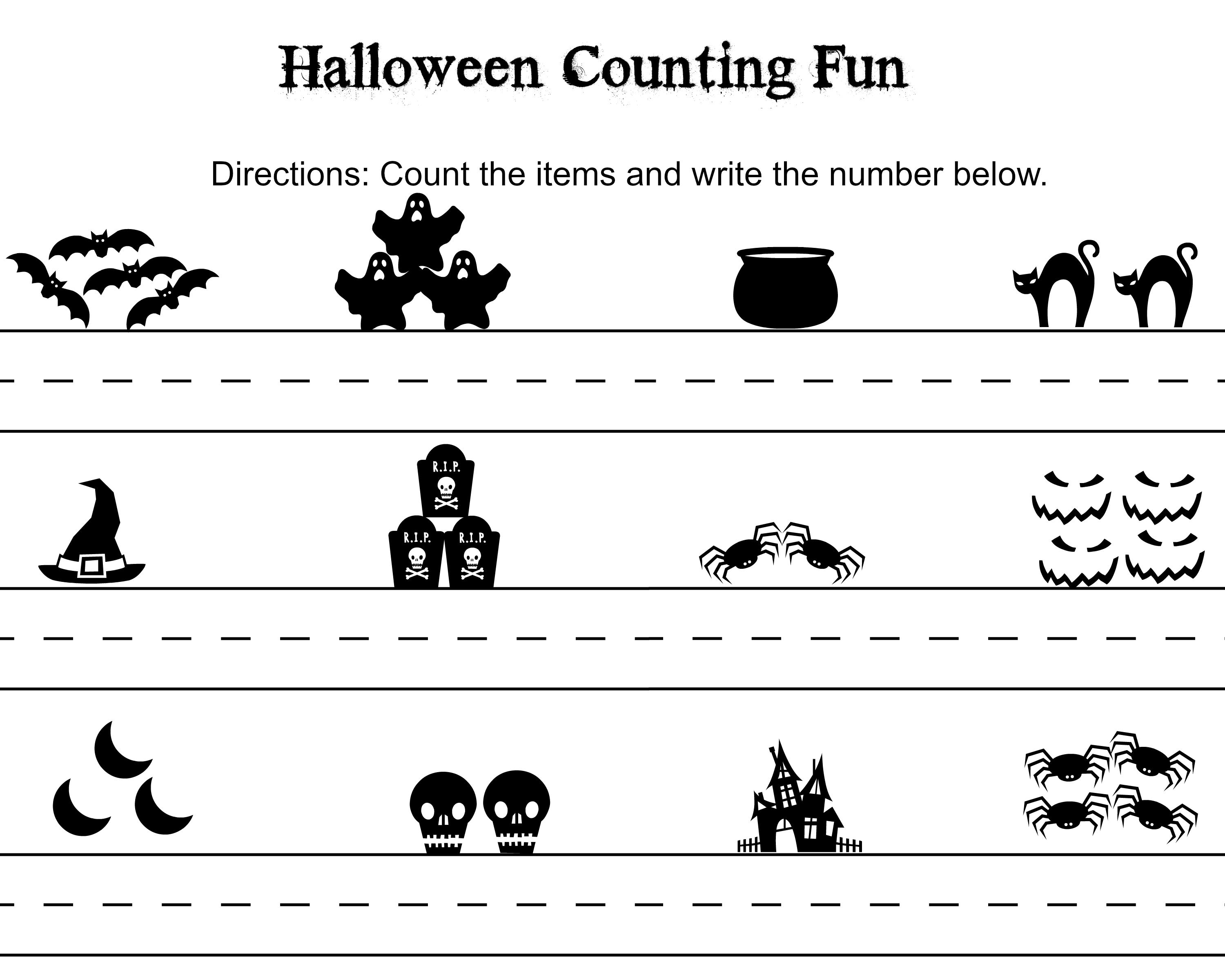Free halloween word search counting printables