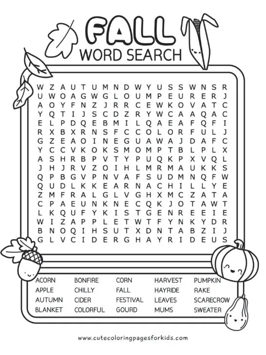 Free fall word search printables for kids