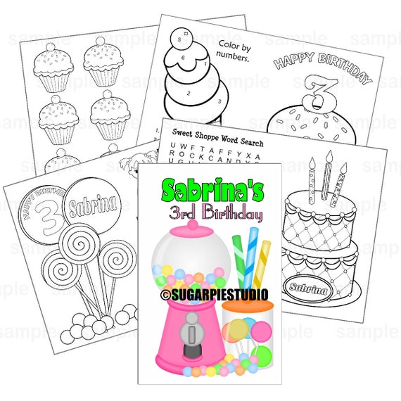 Printable personalized custom sweet shoppe candy favor kids coloring activity goody bags pdf or jpeg template