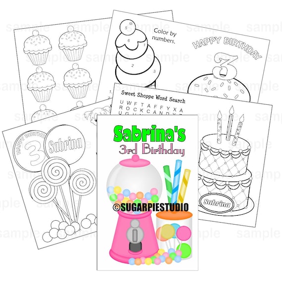 Printable personalized custom sweet shoppe candy favor kids coloring activity goody bags pdf or jpeg template