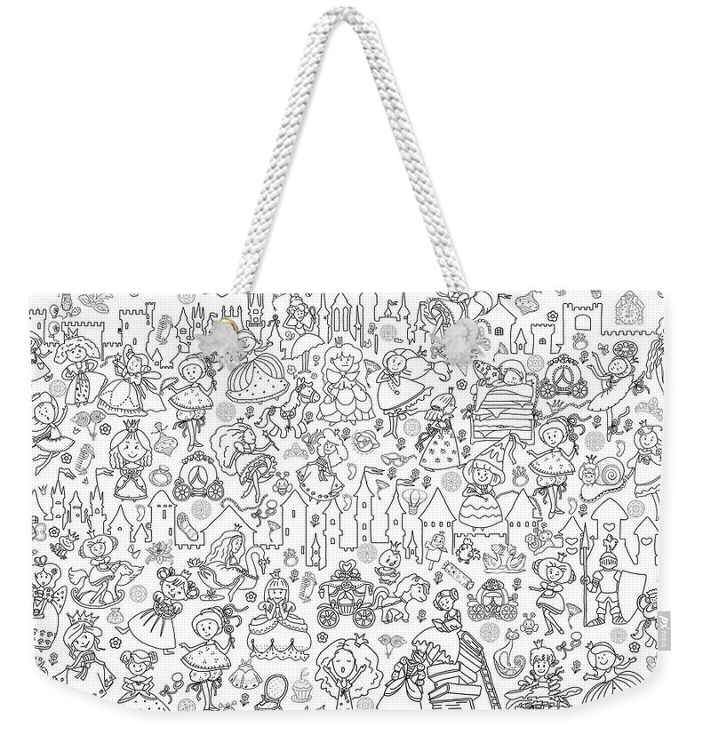 Line art illustration printable coloring pages for children poster princesses weekender tote bag by olha zolotnyk