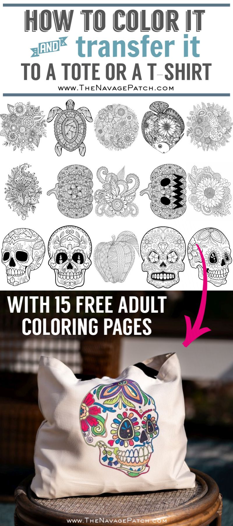 Free printable adult coloring pages tote bag designs