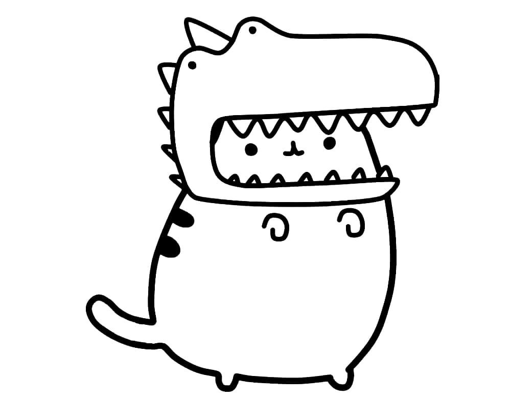 Dinosaur pusheen coloring page
