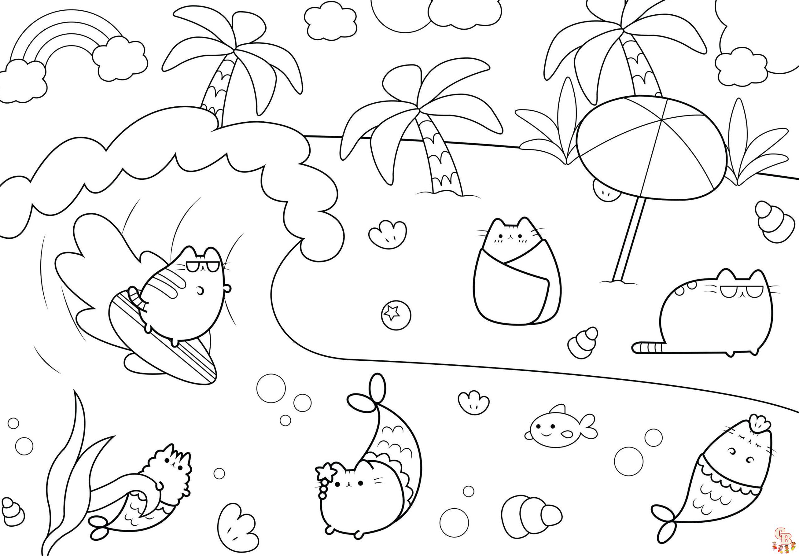 Pusheen coloring pages free printable