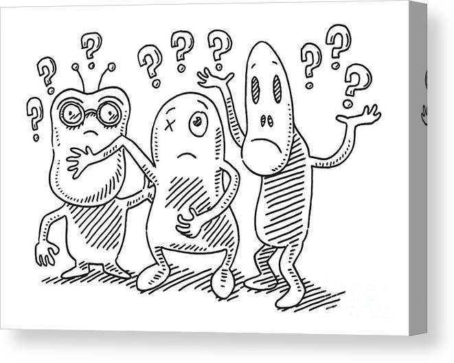 Clueless weird creatures question mark signs drawing canvas print canvas art by frank ramspott