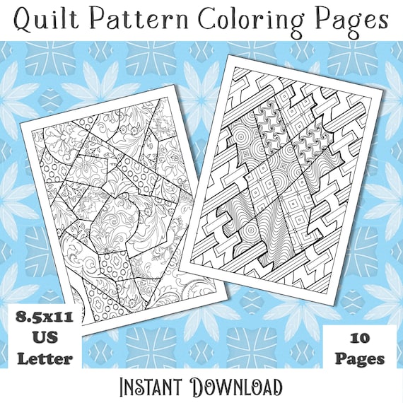 Quilt pattern printable coloring pages adult coloring activity instant digital download pattern pages