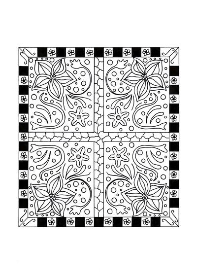 Floral quilt coloring page