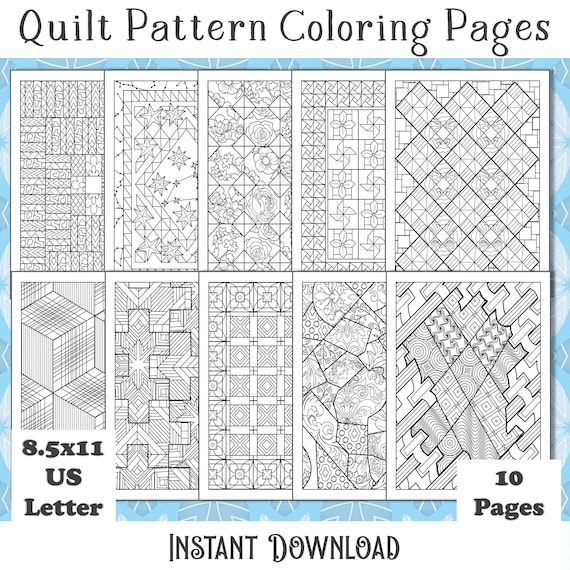 Quilt pattern printable coloring pages adult coloring activity instant digital download pattern pages