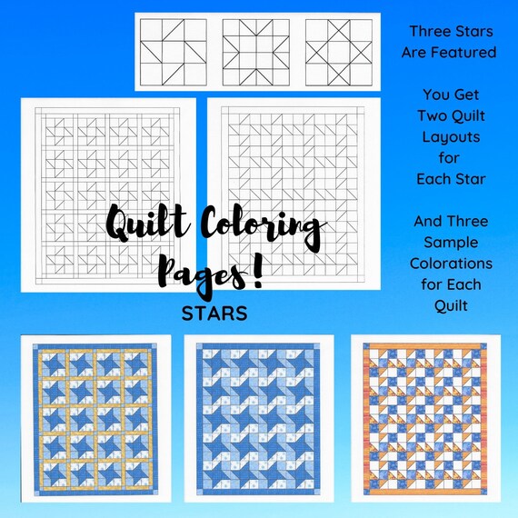 Quilt coloring pages star quilts coloring pages quilting fun instant download adult coloring pdf printable digital drawing