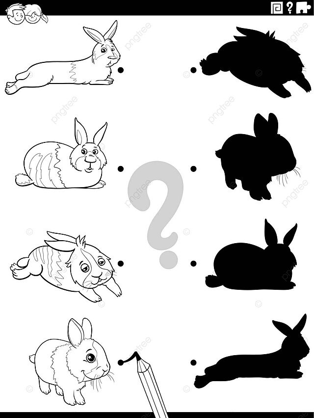 Coloring page of cartoon rabbits playing a game of shadows vector page character worksheet png and vector with transparent background for free download