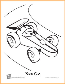 Race car free printable coloring page